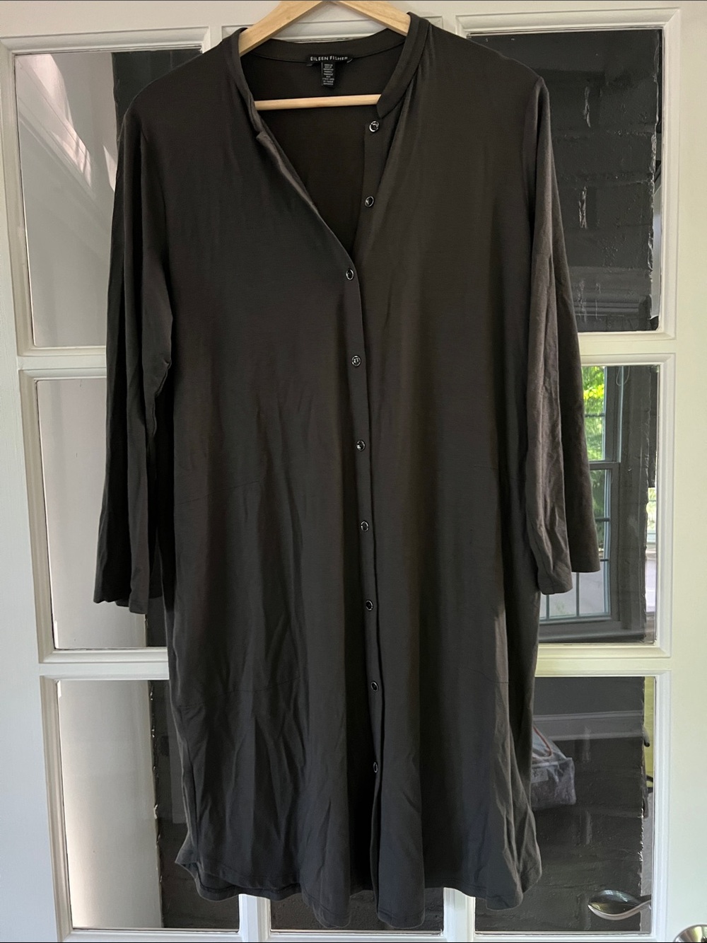 Eileen Fisher Slate Gray Longline Button-Down Shirt Dress